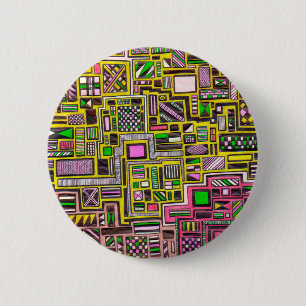 Pinke und gelbe geometrische Formen Pop Art Punk Button