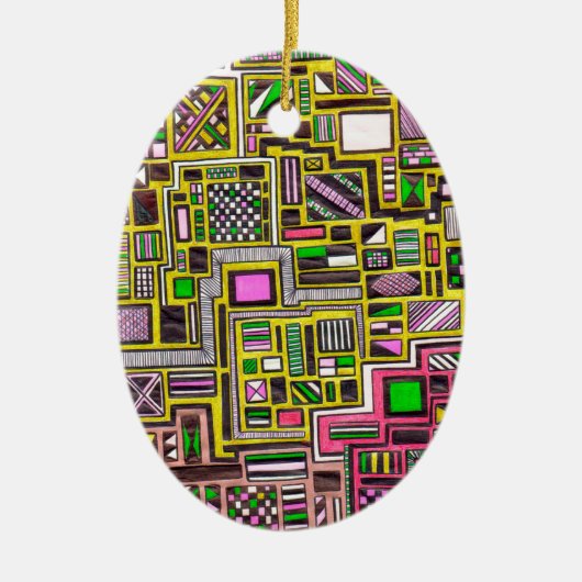 Pinke und gelbe geometrische Formen Pop Art Punk Keramikornament (Vorne)