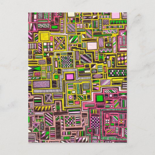Pinke und gelbe geometrische Formen Pop Art Punk Postkarte (Vorderseite)