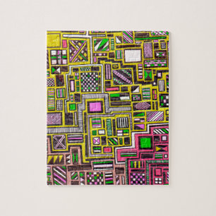 Pinke und gelbe geometrische Formen Pop Art Punk Puzzle