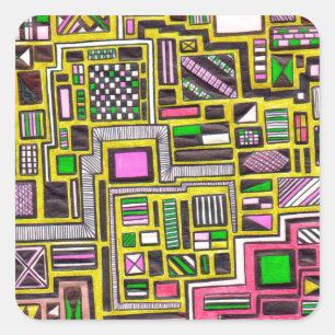 Pinke und gelbe geometrische Formen Pop Art Punk Quadratischer Aufkleber