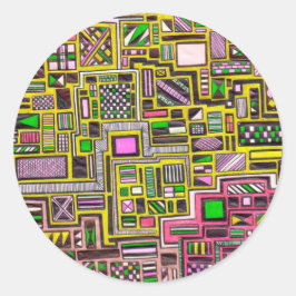 Pinke und gelbe geometrische Formen Pop Art Punk Runder Aufkleber