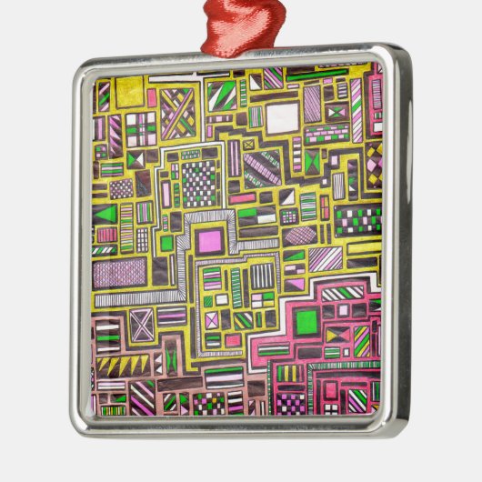 Pinke und gelbe geometrische Formen Pop Art Punk Silbernes Ornament (Links)