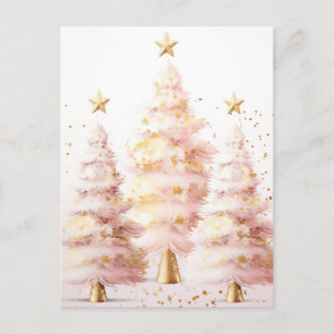Pinke und goldene Weihnachtsbäume Postkarte