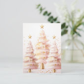 Pinke und goldene Weihnachtsbäume Postkarte (Stehend Vorderseite)