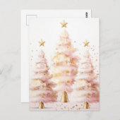 Pinke und goldene Weihnachtsbäume Postkarte (Vorne/Hinten)