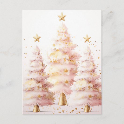 Pinke und goldene Weihnachtsbäume Postkarte (Vorderseite)