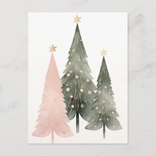 Pinke und grüne Weihnachtsbäume Postkarte (Vorderseite)