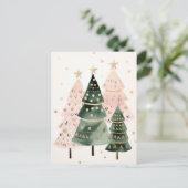 Pinke und grüne Weihnachtsbäume  Postkarte (Stehend Vorderseite)