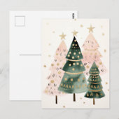 Pinke und grüne Weihnachtsbäume  Postkarte (Vorne/Hinten)