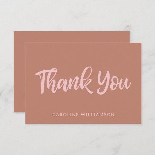 Pinke und Terracotta Trendy Script Letters Custom Dankeskarte (Vorne/Hinten)