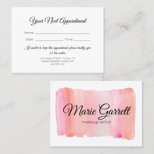 Pinke Wasserfarbe Pinselstriche Terminkarte (Vorne/Hinten)
