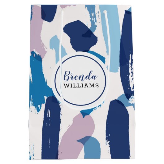 Pinke, weiß und blau, Pinselstriche Mittlere Geschenktüte (Rückseite)