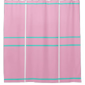 Pinke Weiße Türkisfarben Geometrische Linien Duschvorhang (Vorderseite)