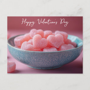 Pinke Zucker Herzen in Schale Valentinstag Postkarte