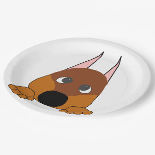 Pinkender Dobermann rot und rost Pappteller