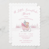 Pinker Bär eine kleine Schneeflocke Babydusche Einladung (Vorne/Hinten)