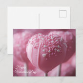 Pinker Cake Pop in Herzform Valentinstag Postkarte (Vorne/Hinten)