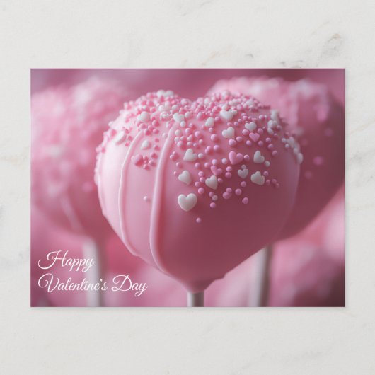 Pinker Cake Pop in Herzform Valentinstag Postkarte (Vorderseite)