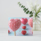 Pinker Cake Pop in Herzform Valentinstag Postkarte (Stehend Vorderseite)