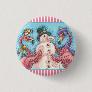 PINKER FLAMINGO SCHNEEMANN WEIHNACHTEN KNOPF Rund Button