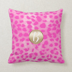 Pinker Gepard Leopardenprint Monogramm Gold Glitte Kissen
