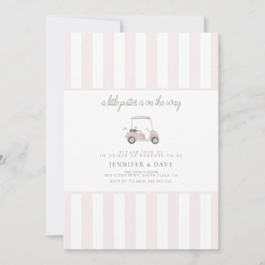 Pinker Golfwagen kleine Putter auf dem Weg Einladung (Vorderseite)