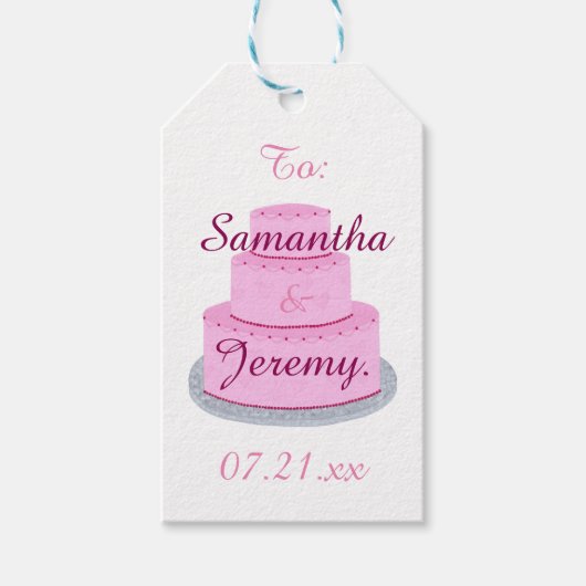 Pinker Kuchen mit Personalisierten Geschenketikett Geschenkanhänger (Vorderseite)