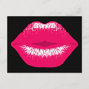 Pinker Kussmund Lippenstiftabdruck Valentinstag Postkarte