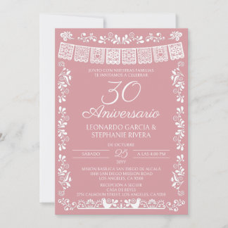 Pinker Papel Picado 30. Jubiläum Einladung