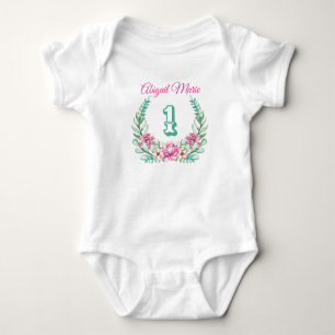 Pinker Peoniekranz Personalisiert Baby Strampler