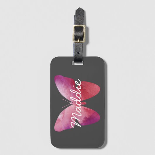 Pinker Schmetterling Gepäckanhänger (Vorderseite Vertikal)