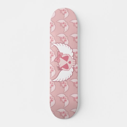 Pinker Totenkopf mit Flügeln Skateboard (Vorne)