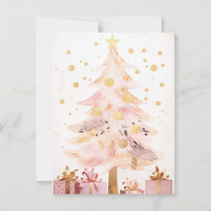 Pinker und goldener Weihnachtsbaum mit Geschenken Postkarte