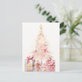 Pinker und goldener Weihnachtsbaum mit Geschenken Postkarte (Stehend Vorderseite)