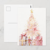 Pinker und goldener Weihnachtsbaum mit Geschenken Postkarte (Vorne/Hinten)