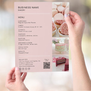 Pinkes Bäckerei-Menü mit Fotos & QR-Code Flyer