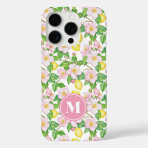 Pinkes Blumen-Limonen-Muster-Monogramm iPhone 16 Pro Hülle