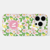 Pinkes Blumen-Limonen-Muster-Monogramm Case-Mate iPhone Hülle (Rückseite (Horizontal))