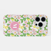Pinkes Blumen-Limonen-Muster-Monogramm iPhone Hülle (Rückseite (Horizontal))