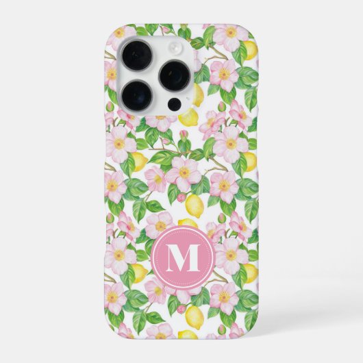 Pinkes Blumen-Limonen-Muster-Monogramm iPhone Hülle (Rückseite)