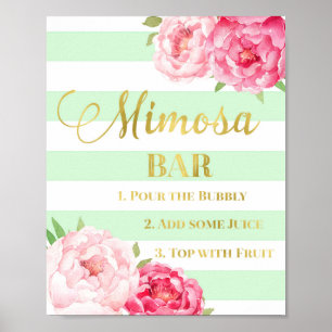 Pinkes Blumengebinde-Mimosaschild mit goldenen Min Poster
