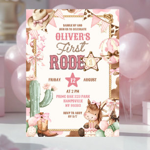 Pinkes Cowgirl-Mädchen erstes Rodeo Geburtstag Einladung