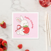 Pinkes Erdbeer-Hasen-Geburtstag Serviette (Beispiel)