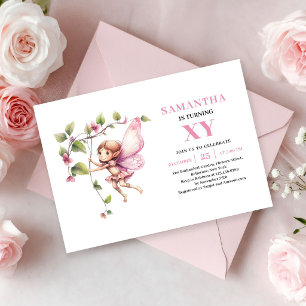 Pinkes Feen-Mädchen 1. Geburtstag Magische Blumen- Einladung