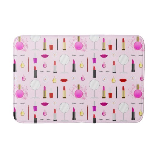 Pinkes Glamour-Make-up-Muster Badematte (Vorderseite)