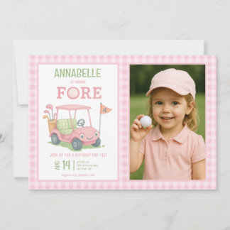 Pinkes Golf-Geburtstagsfoto zum 4. Einladung
