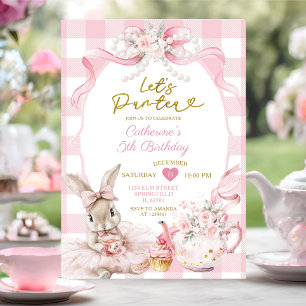 Pinkes Hasen-Teeparty-Mädchen-Geburtstags-„Lasst u Einladung