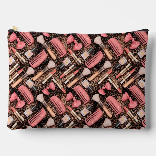 Pinkes Kosmetikmuster Glitter Zubehörtasche (Vorderseite)