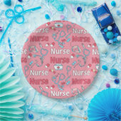 Pinkes Krankenpfleger-Leben nahtloses Muster (1) Pappteller (Party)